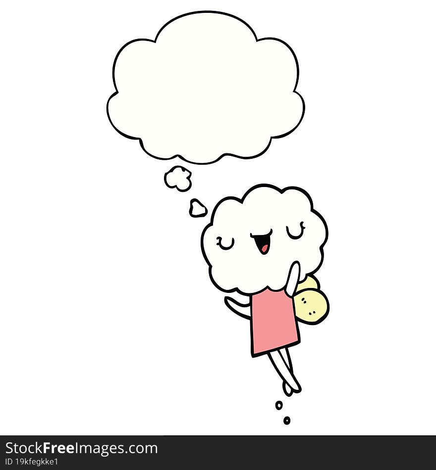 Cute Cartoon Cloud Head Creature And Thought Bubble