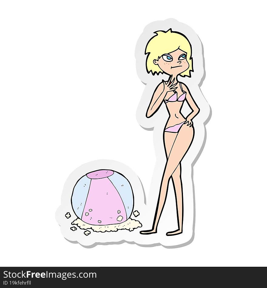 Sticker Of A Cartoon Woman With Beachball