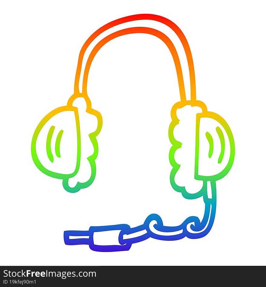 rainbow gradient line drawing of a cartoon ear phones