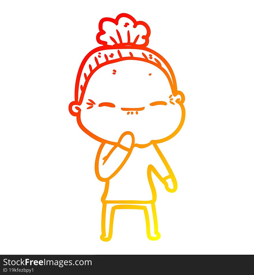 warm gradient line drawing cartoon peaceful old woman