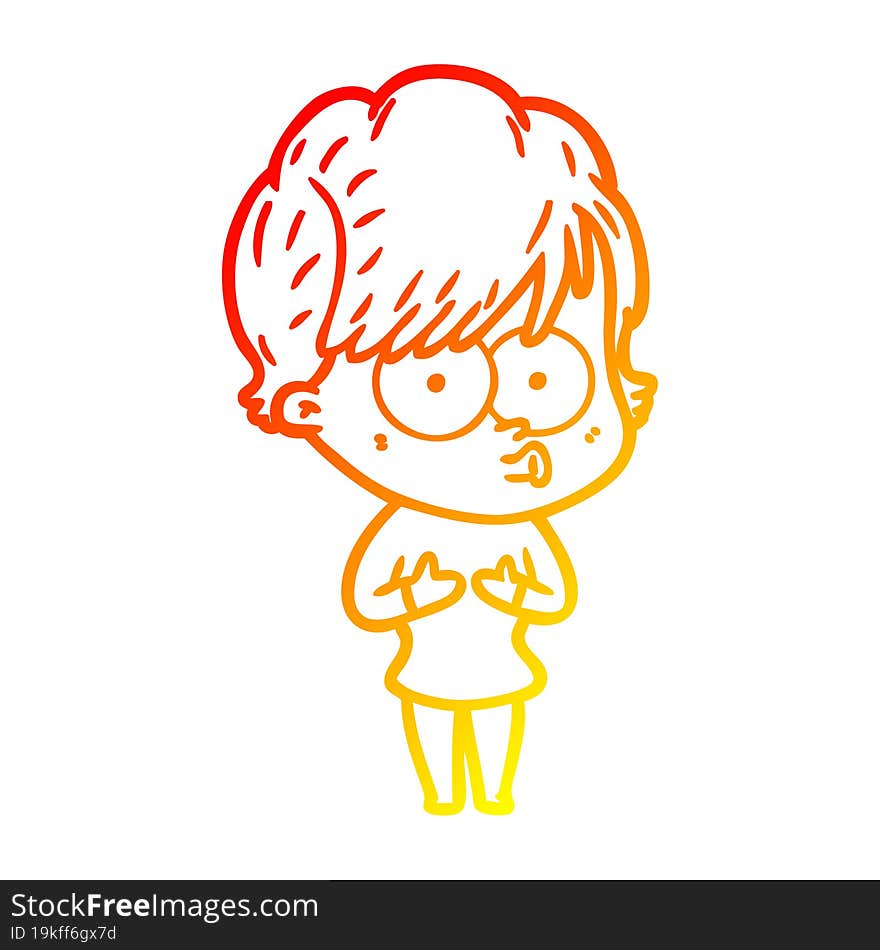 warm gradient line drawing of a cartoon woman