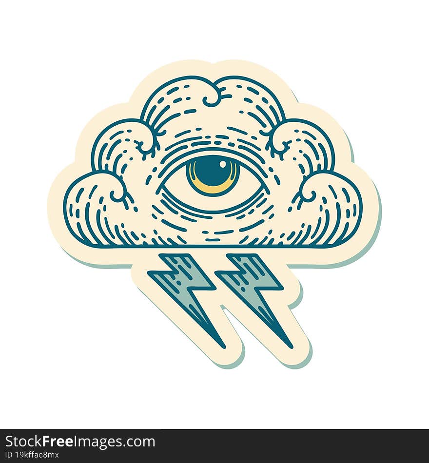 sticker of tattoo in traditional style of an all seeing eye cloud. sticker of tattoo in traditional style of an all seeing eye cloud