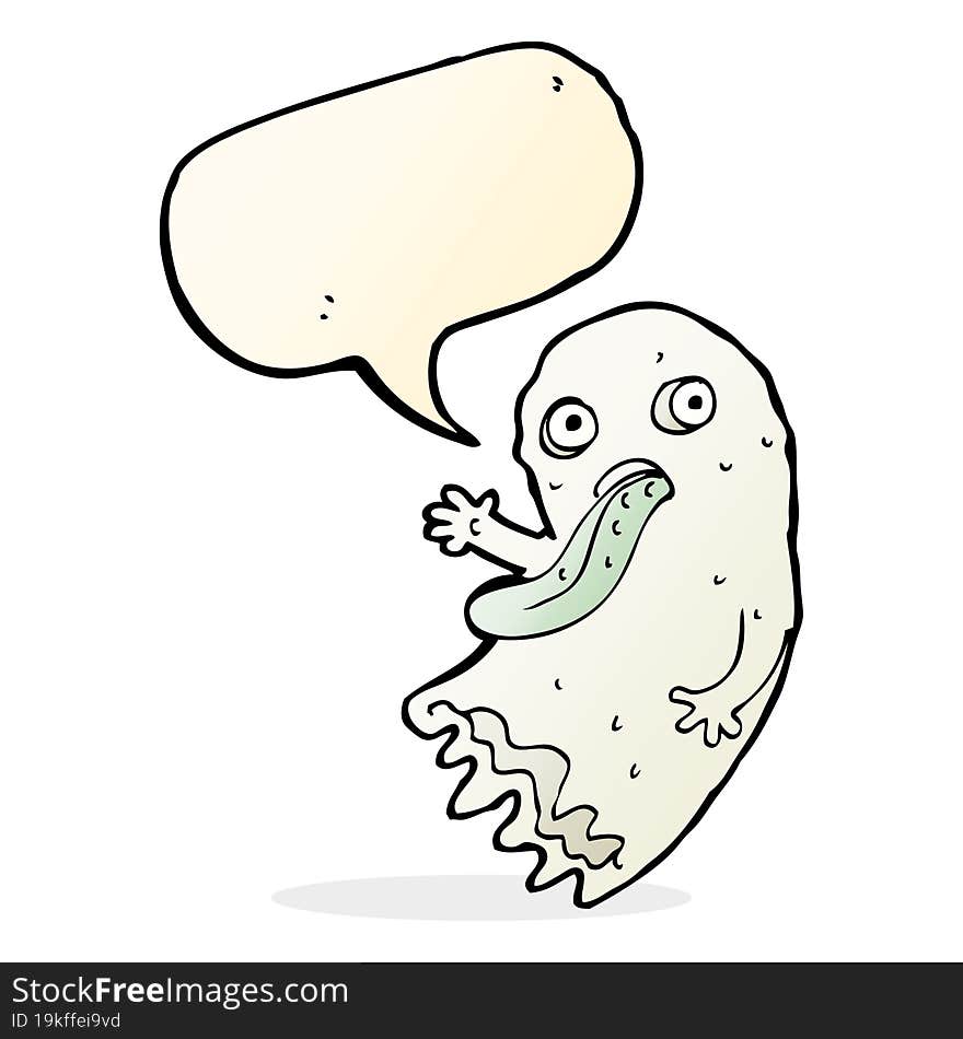 gross cartoon ghost with speech bubble