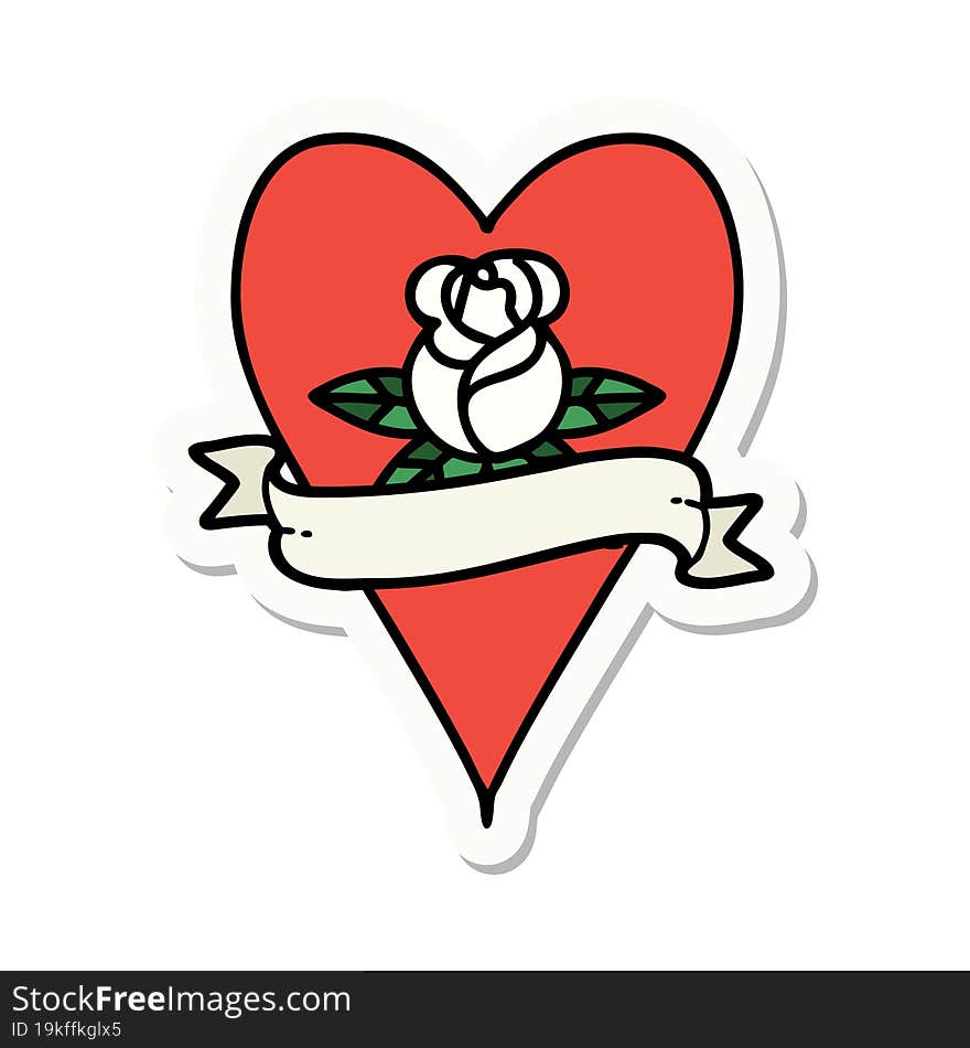 sticker of tattoo in traditional style of a heart rose and banner. sticker of tattoo in traditional style of a heart rose and banner