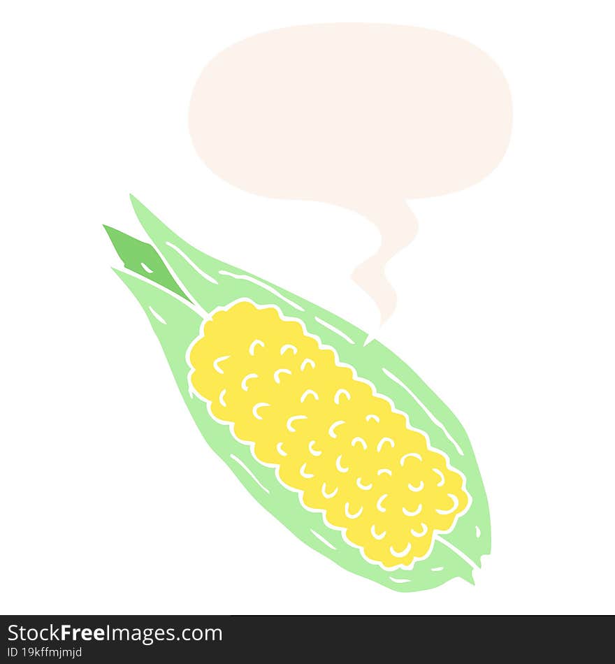 cartoon corn with speech bubble in retro style