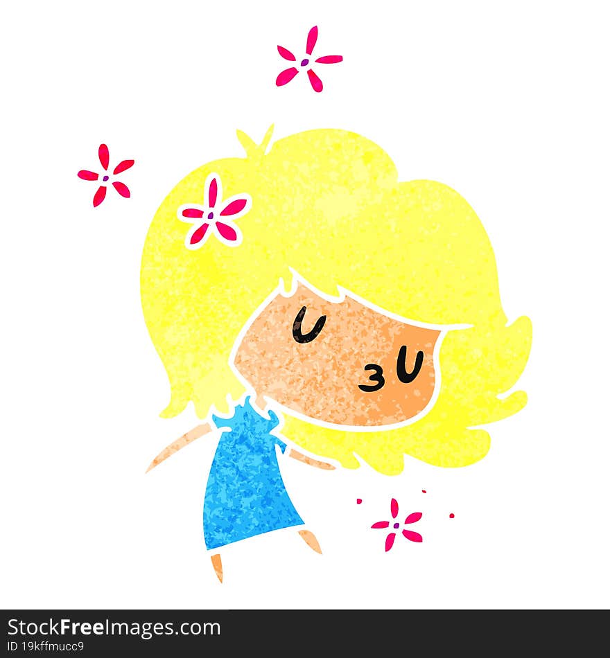 retro cartoon illustration of a cute kawaii girl. retro cartoon illustration of a cute kawaii girl