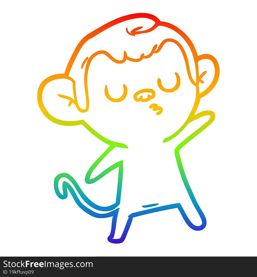 rainbow gradient line drawing of a cartoon monkey