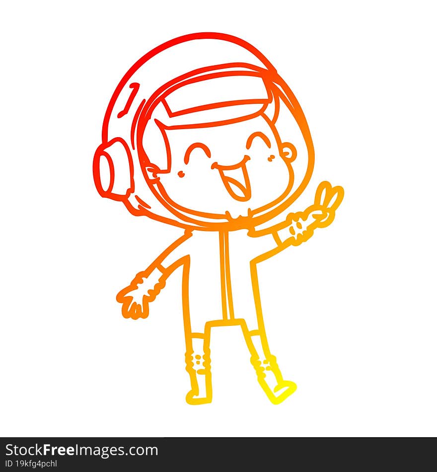 warm gradient line drawing of a happy cartoon astronaut