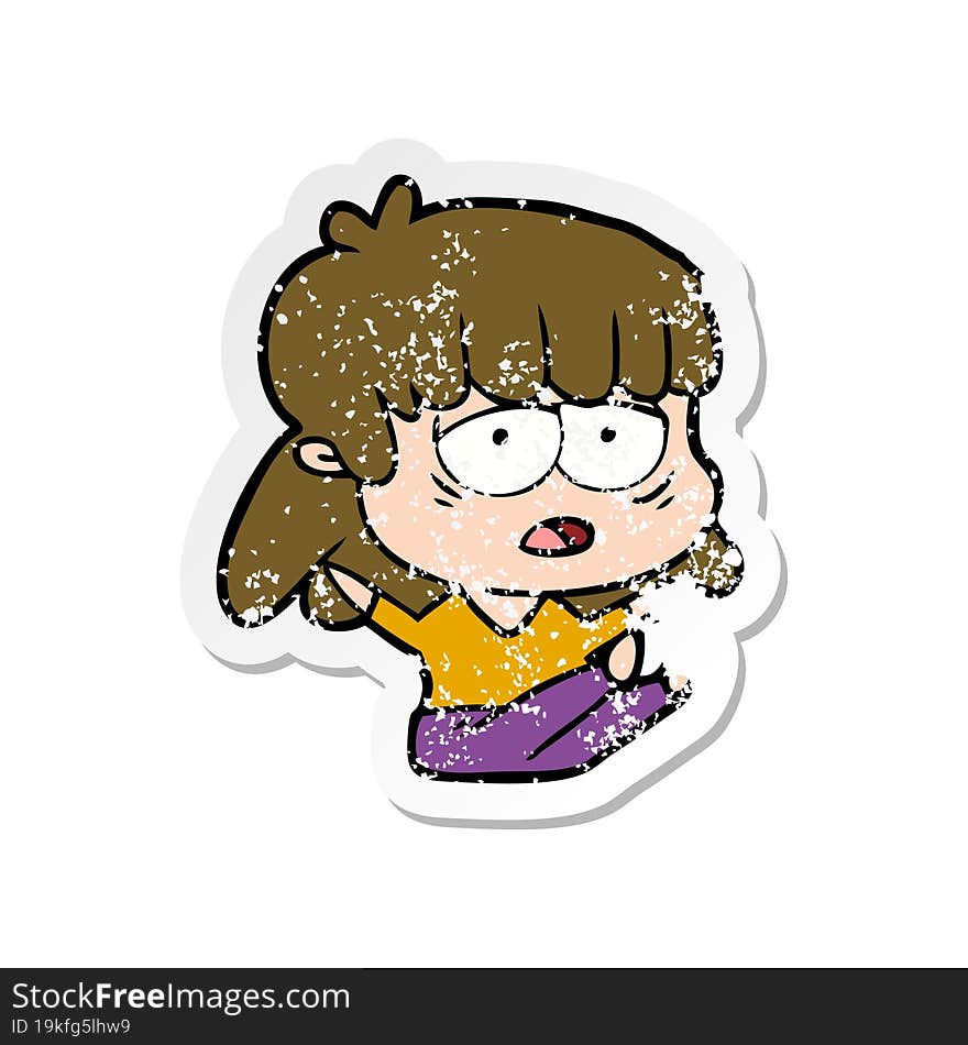 distressed sticker of a cartoon tired woman