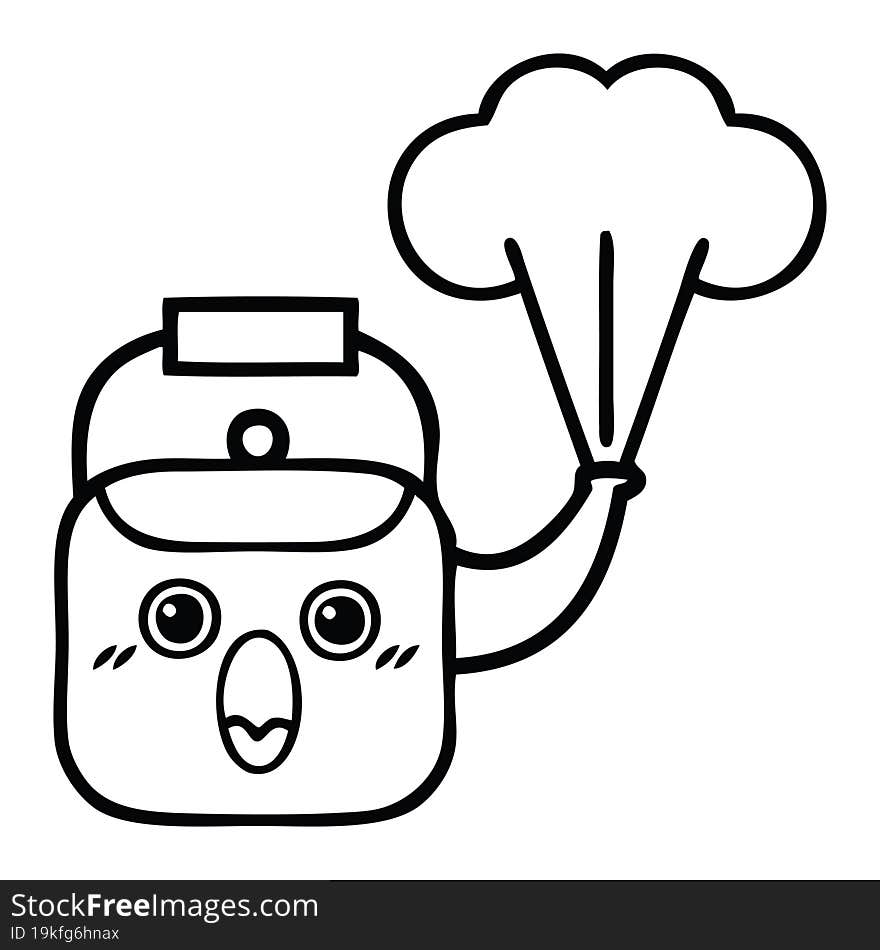 line drawing cartoon steaming kettle