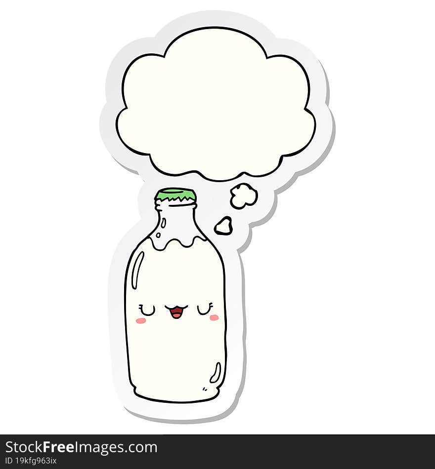 cute cartoon milk bottle with thought bubble as a printed sticker