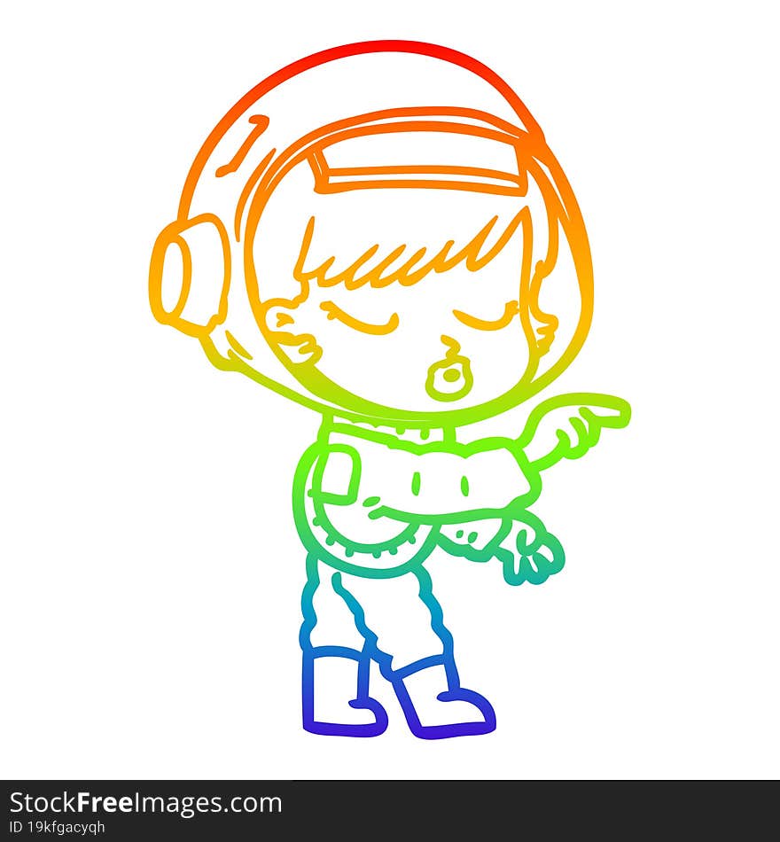 rainbow gradient line drawing cartoon pretty astronaut girl pointing