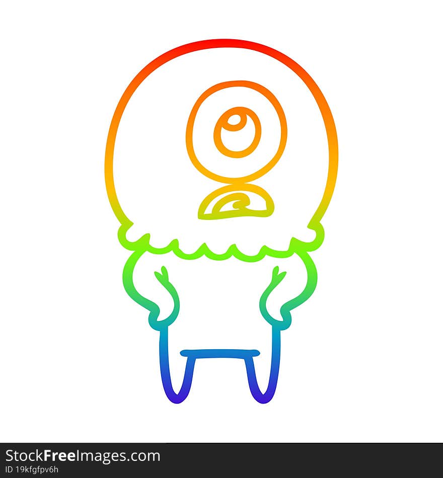 Rainbow Gradient Line Drawing Cartoon Cyclops Alien Spaceman