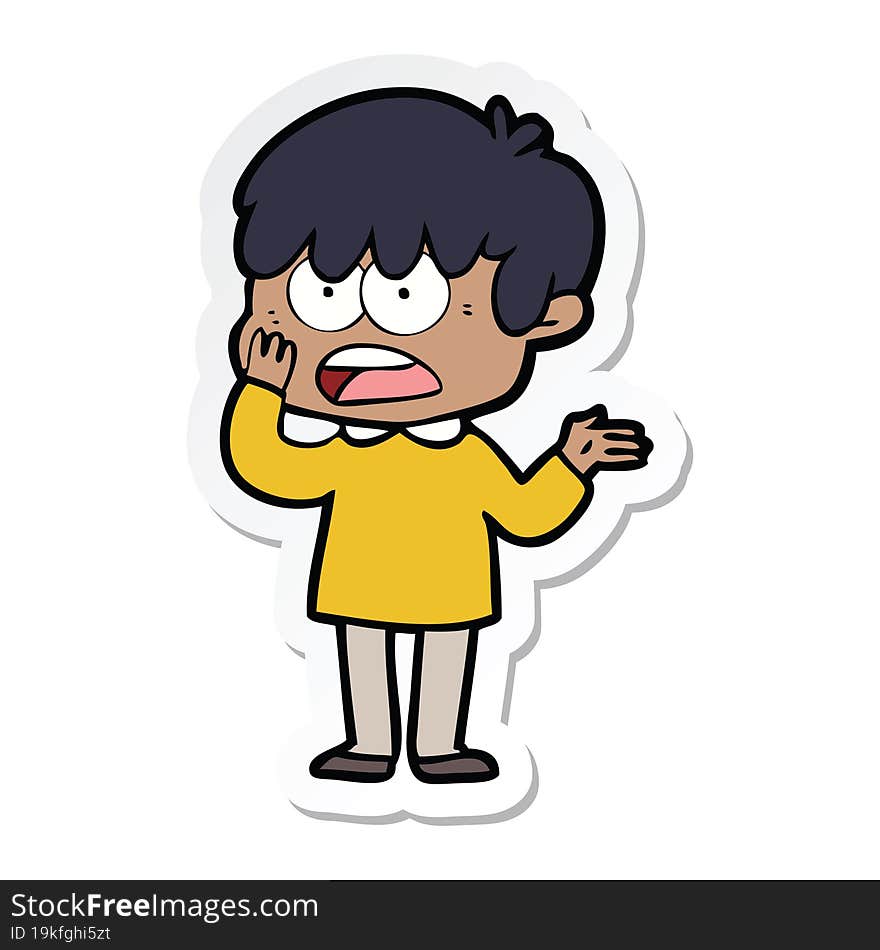 Sticker Of A Worried Cartoon Boy