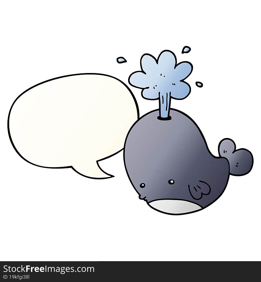 cartoon spouting whale and speech bubble in smooth gradient style