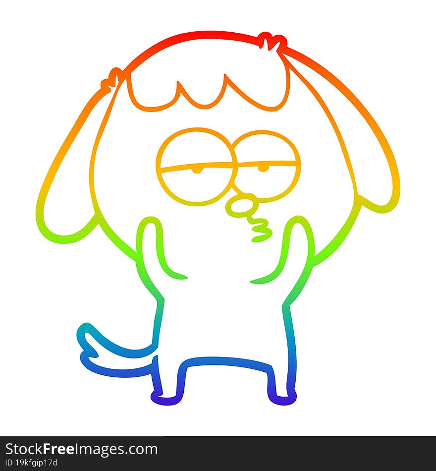 rainbow gradient line drawing of a cartoon bored dog