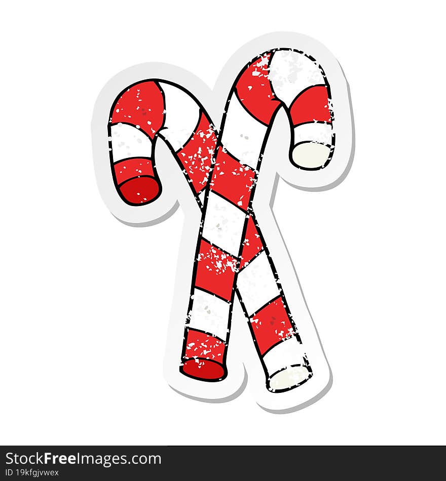 Distressed Sticker Of A Cartoon Candy Canes