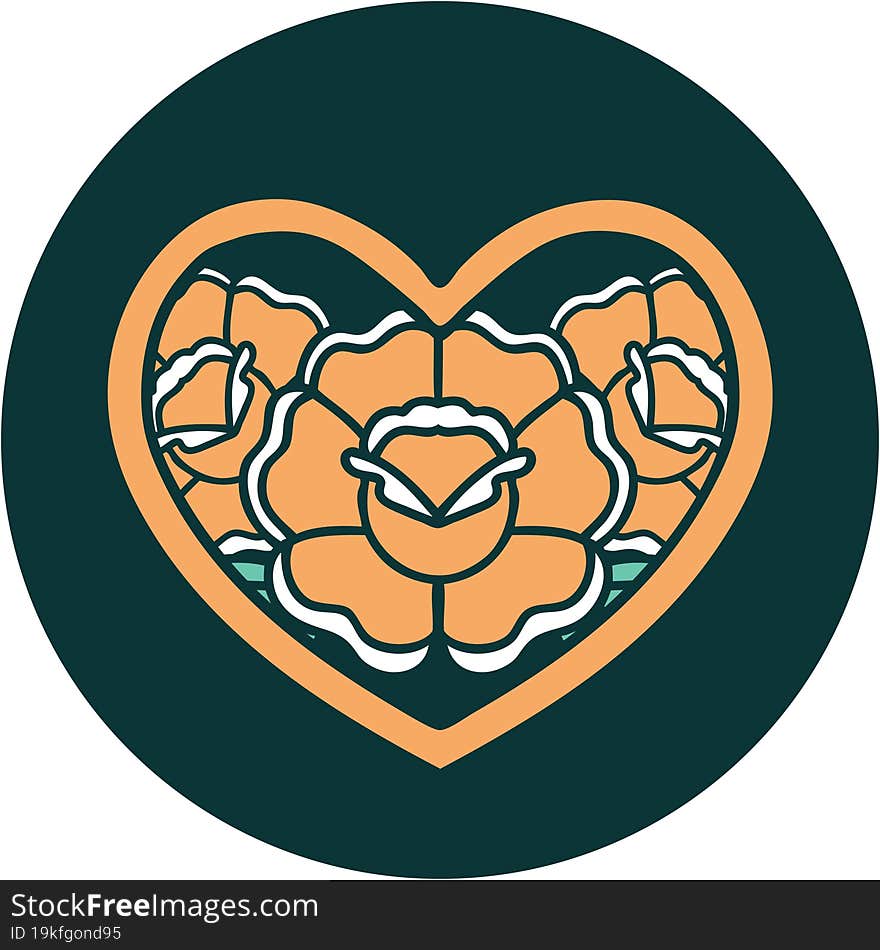 iconic tattoo style image of a heart and flowers. iconic tattoo style image of a heart and flowers