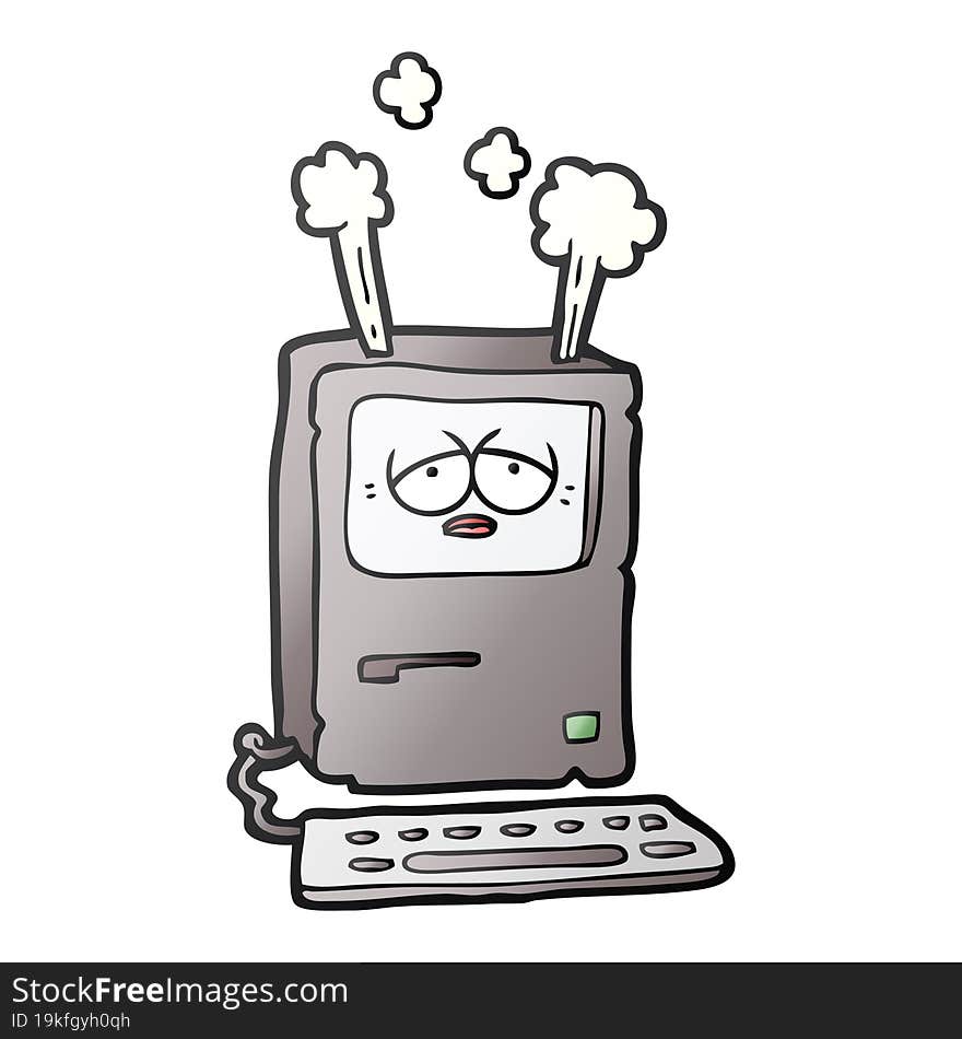 cartoon tired computer overheating. cartoon tired computer overheating