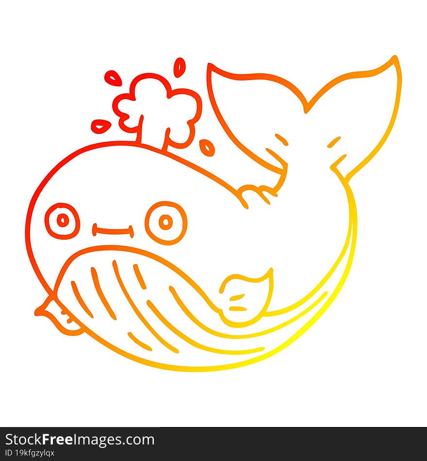 Warm Gradient Line Drawing Cartoon Whale