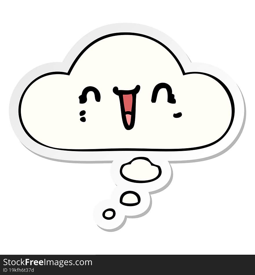 happy cartoon face with thought bubble as a printed sticker