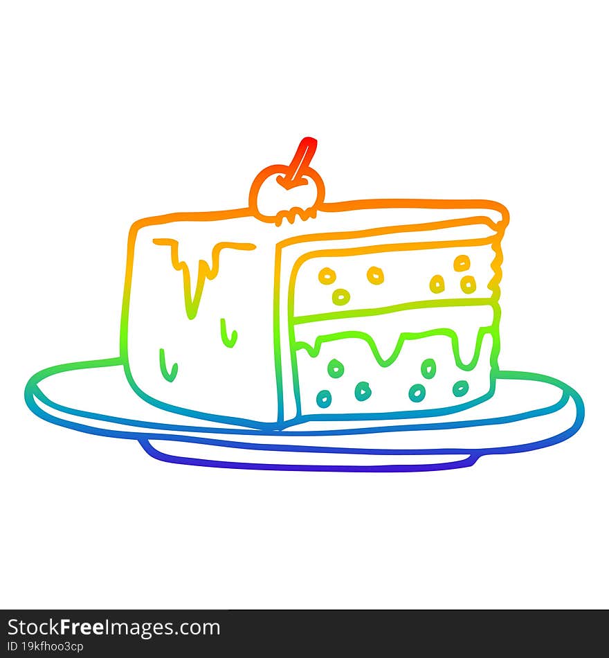 rainbow gradient line drawing cartoon slice of cake