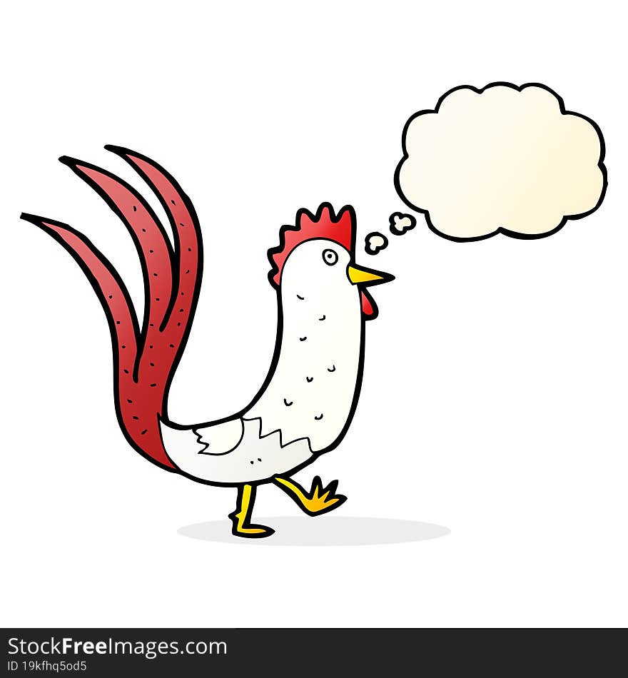 cartoon cockerel with thought bubble