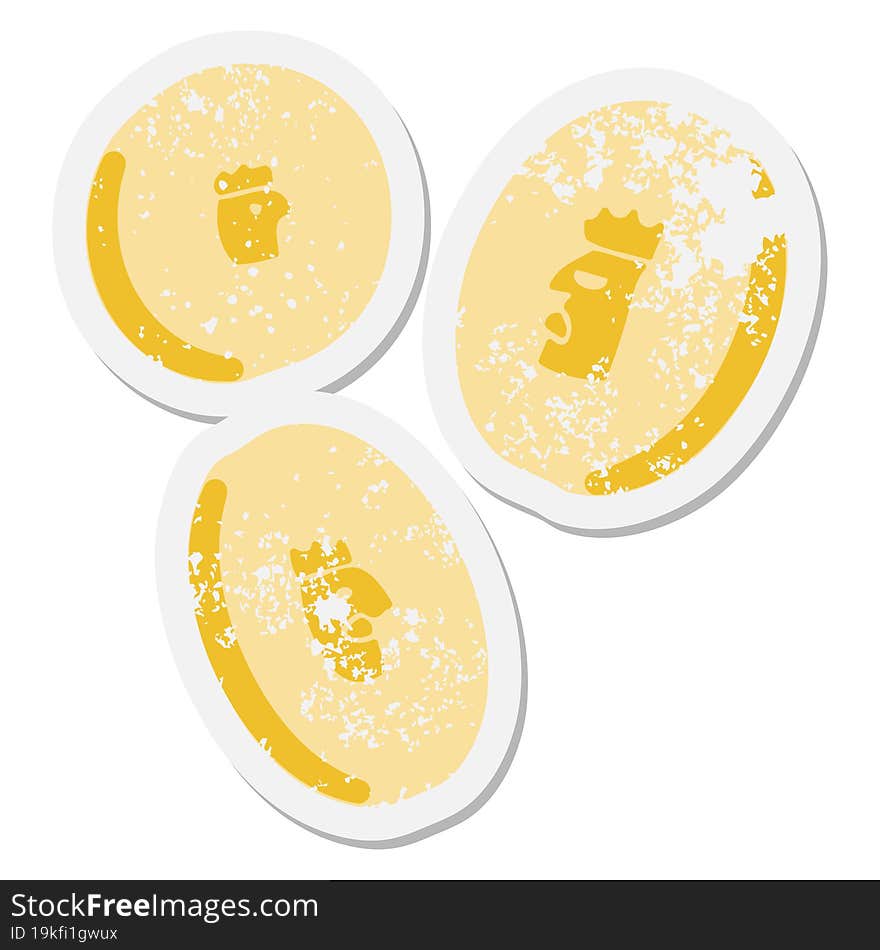 Gold Coins Falling Grunge Sticker