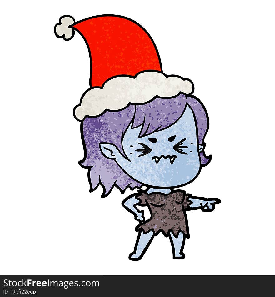 Annoyed Textured Cartoon Of A Vampire Girl Wearing Santa Hat