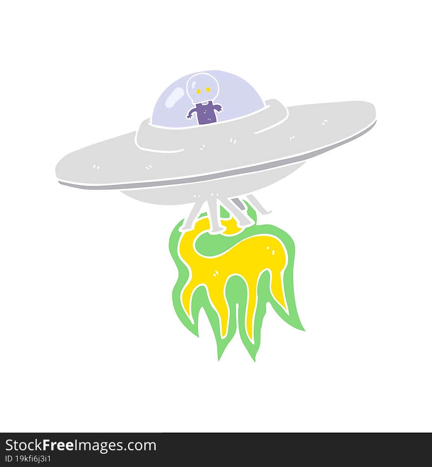 flat color illustration of a cartoon alien flying saucer