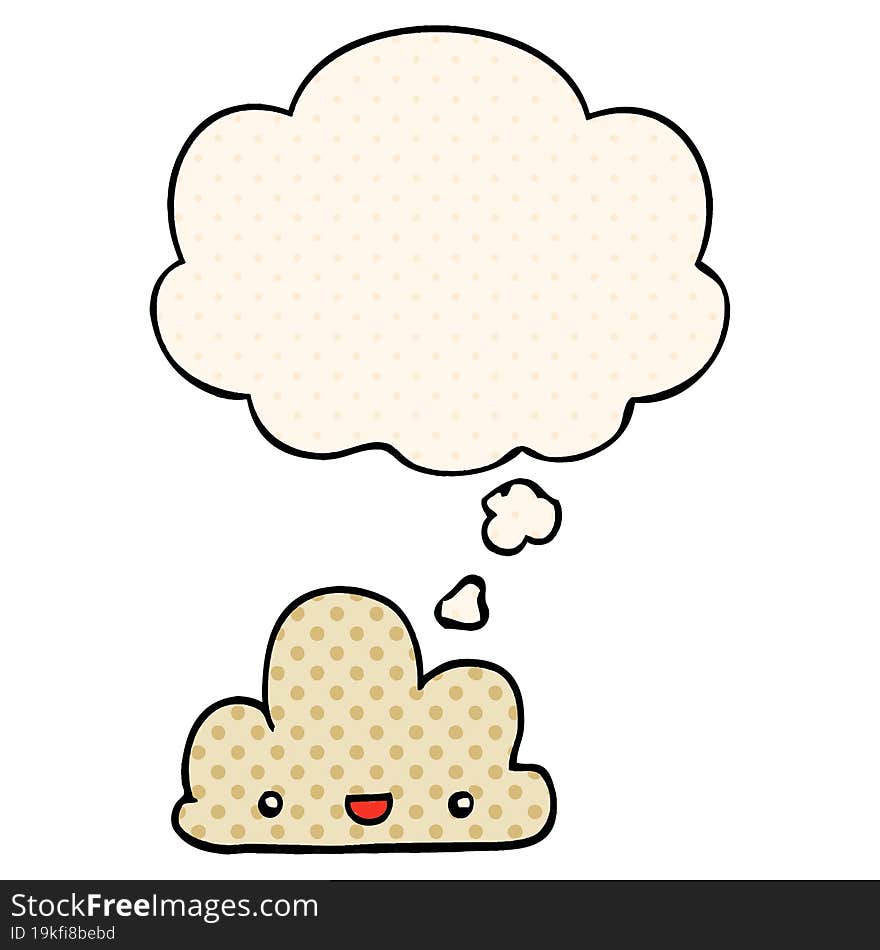 cartoon tiny happy cloud and thought bubble in comic book style