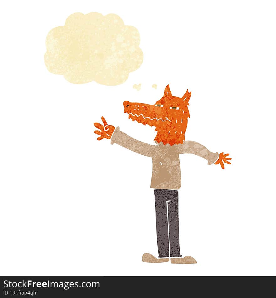 Cartoon Waving Fox With Thought Bubble