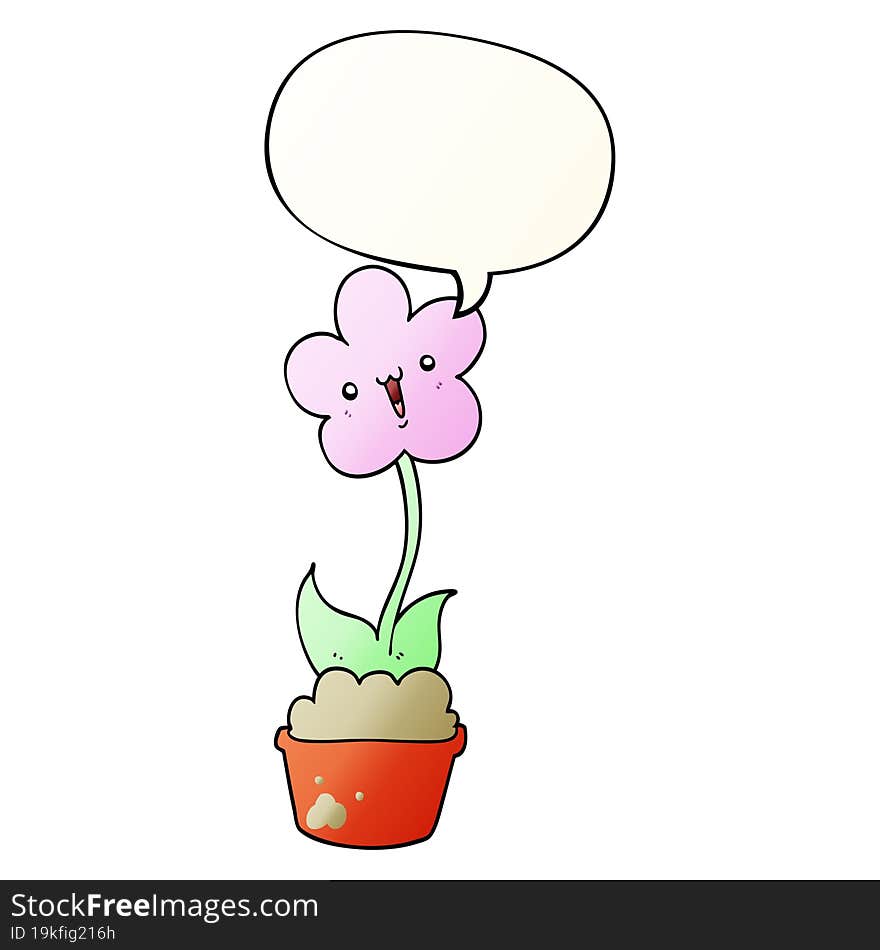 cute cartoon flower and speech bubble in smooth gradient style