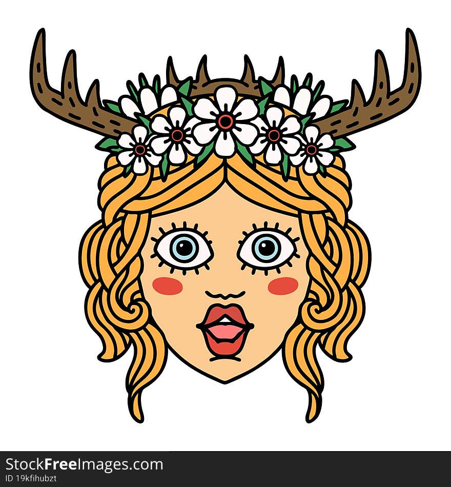 Retro Tattoo Style human druid character face. Retro Tattoo Style human druid character face