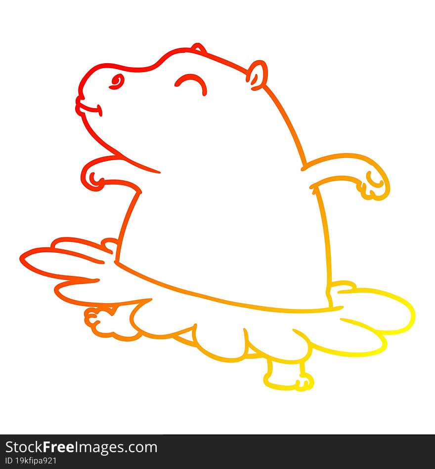 warm gradient line drawing of a cartoon hippo ballerina