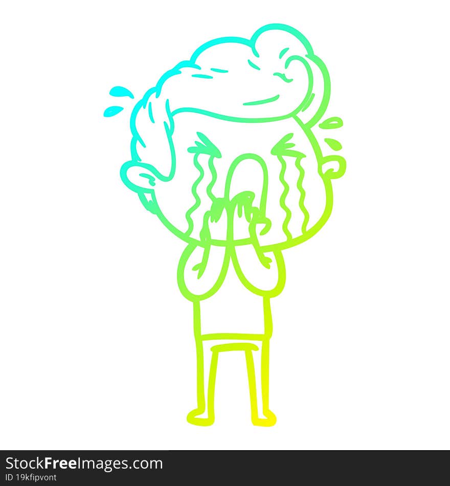 cold gradient line drawing of a cartoon crying man