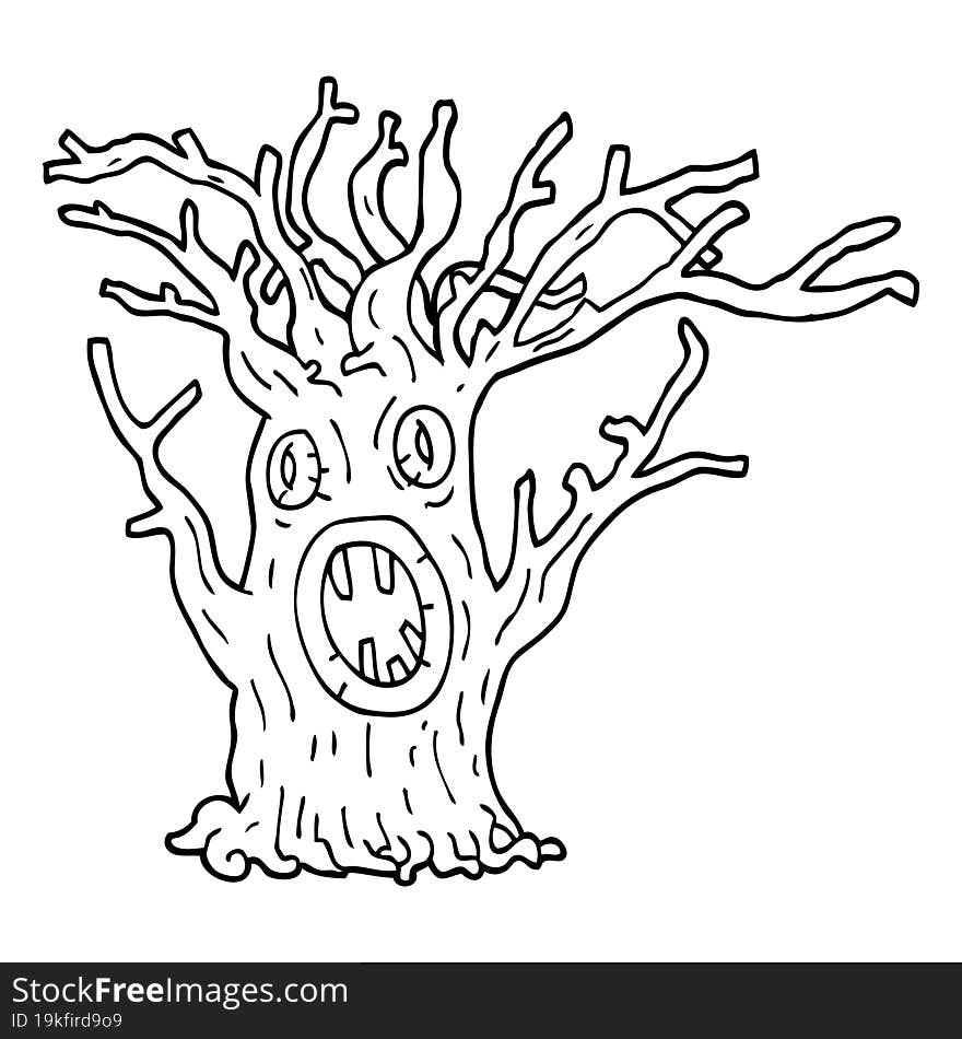 line drawing cartoon spooky tree