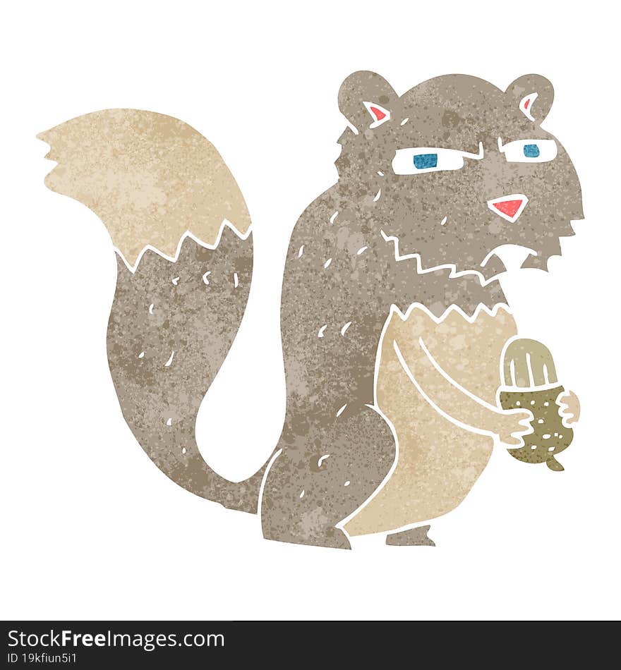 retro cartoon angry squirrel with nut