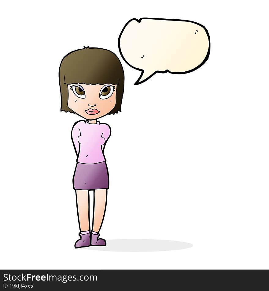 cartoon woman standing with speech bubble