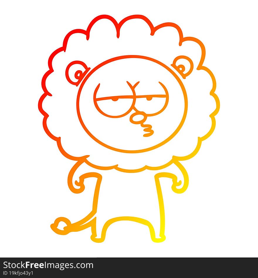 warm gradient line drawing of a cartoon bored lion