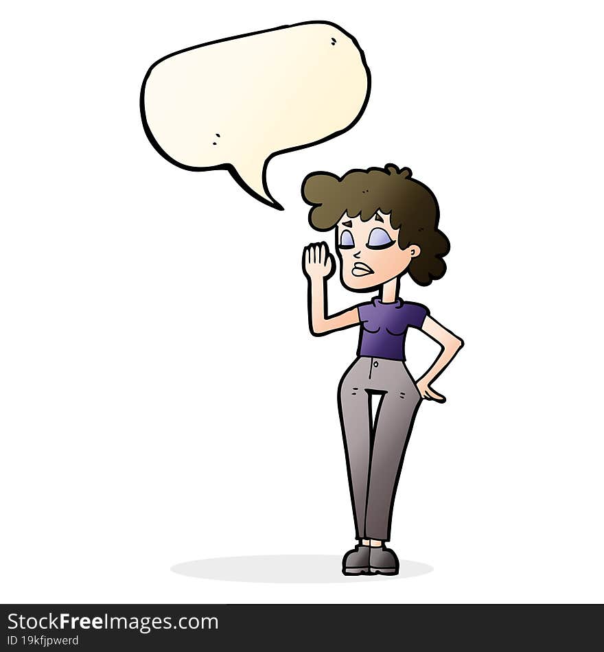 cartoon woman ignoring with speech bubble