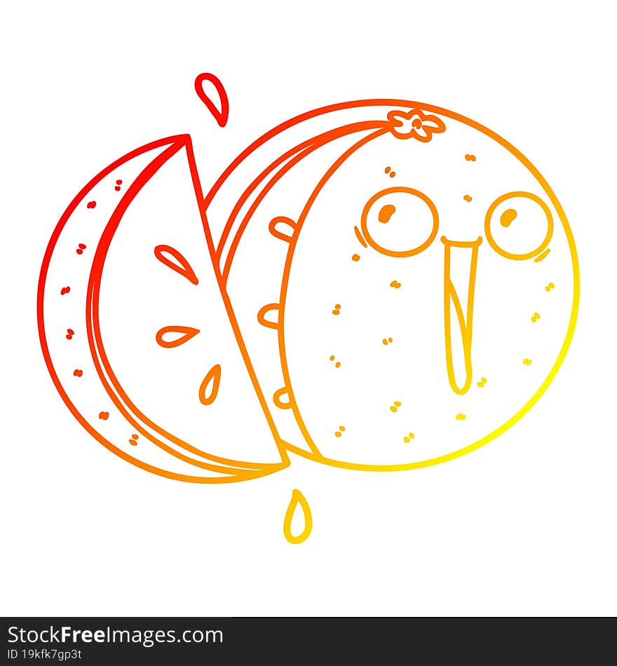 warm gradient line drawing of a crazy cartoon orange