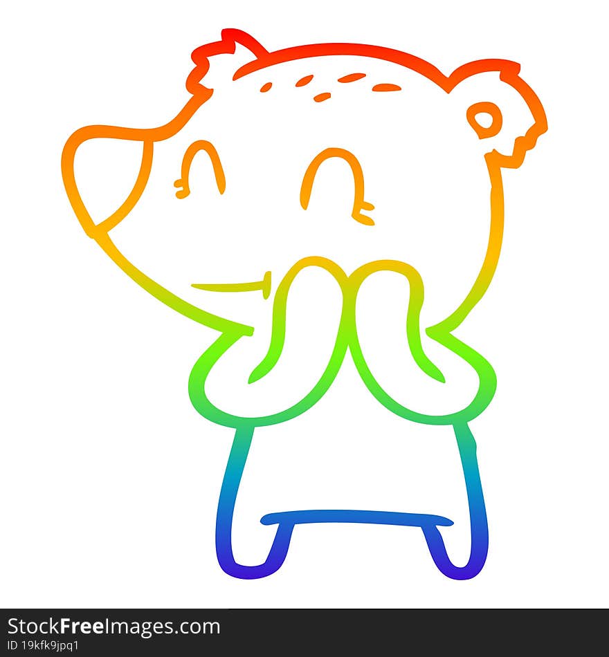 rainbow gradient line drawing smiling bear cartoon