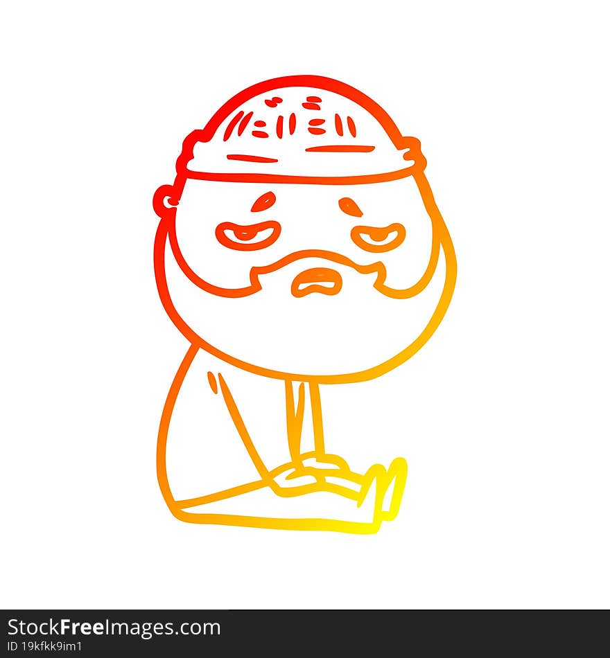 warm gradient line drawing of a cartoon worried man with beard