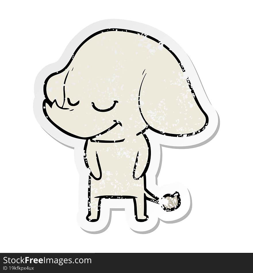 distressed sticker of a cartoon smiling elephant