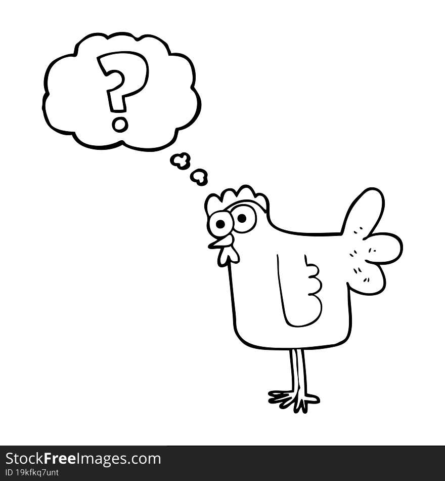 freehand drawn thought bubble cartoon confused chicken