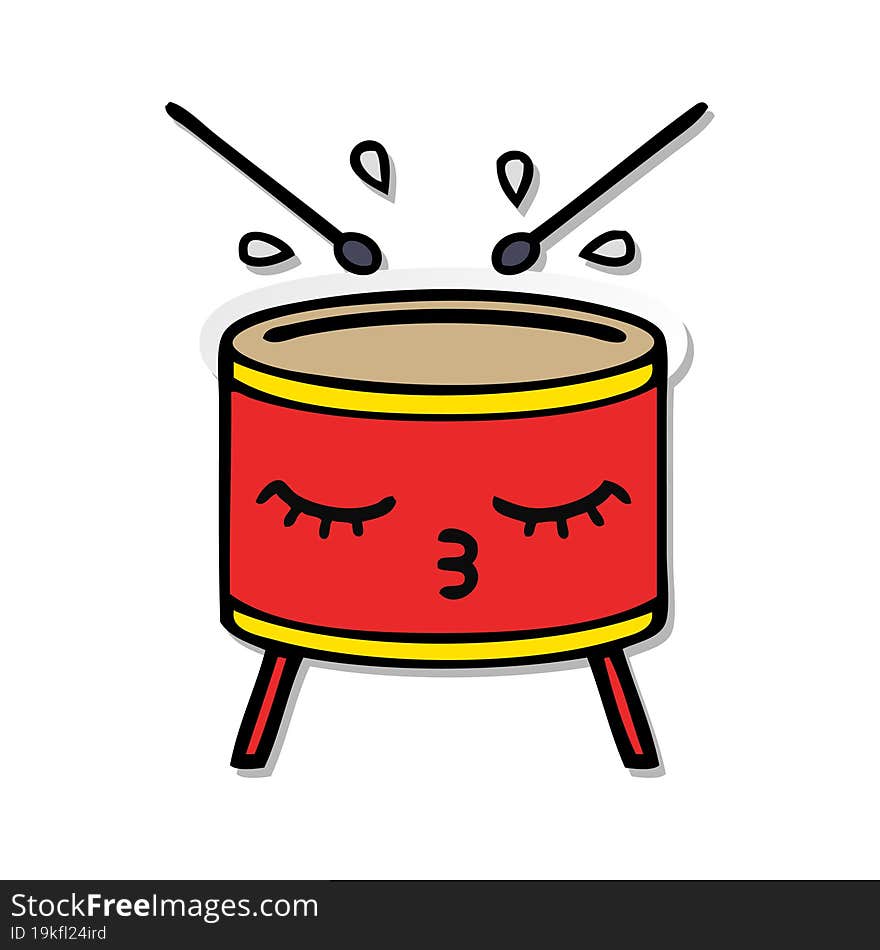 distressed sticker of a cute cartoon drum