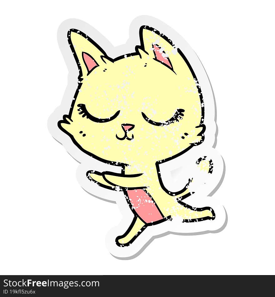 distressed sticker of a calm cartoon cat