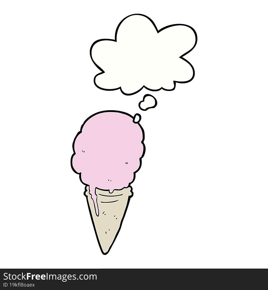 cartoon ice cream with thought bubble. cartoon ice cream with thought bubble