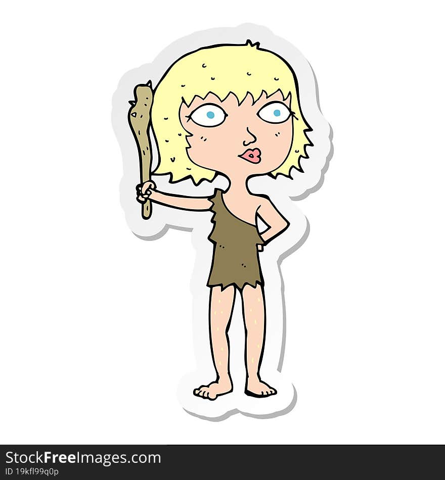 sticker of a cartoon cave woman